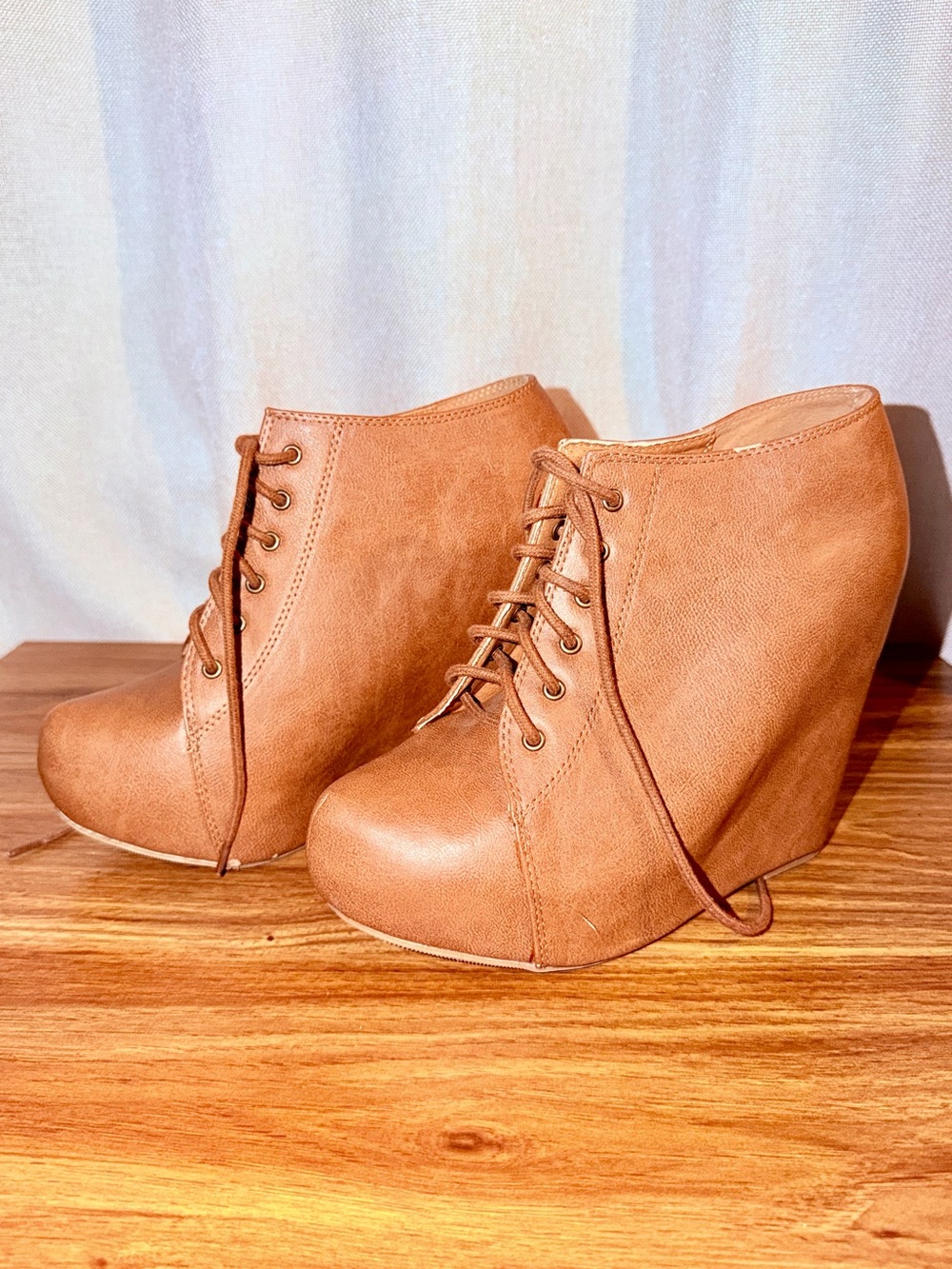 Rue21 Tan Lace-Up Wedge Ankle Boots